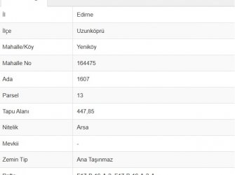 EDİRNE UZUNKÖRÜ YENİKÖY SATILIK MÜSTAKİL 448 m2 FIRSAT ARSA